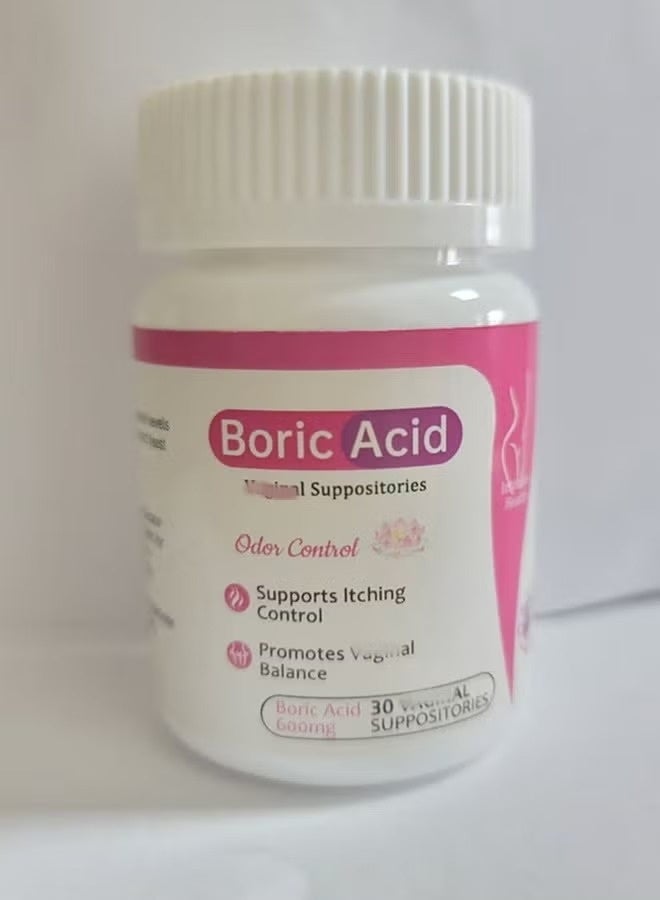 Boric Acid Intimate Care Suppositories - 30 Capsules (600mg Each) | For pH Balance & Feminine Wellness